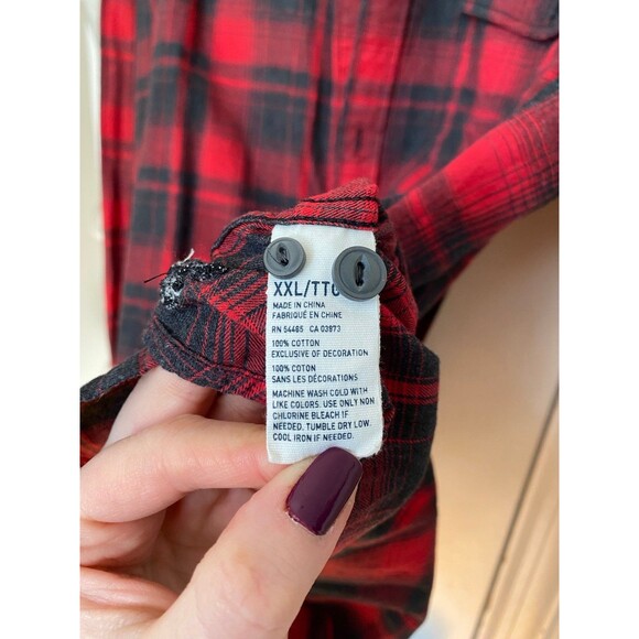 American Eagle Slim Fit Flannel Red Black Plaid Men's Size XXL EUC - Picture 3 of 4